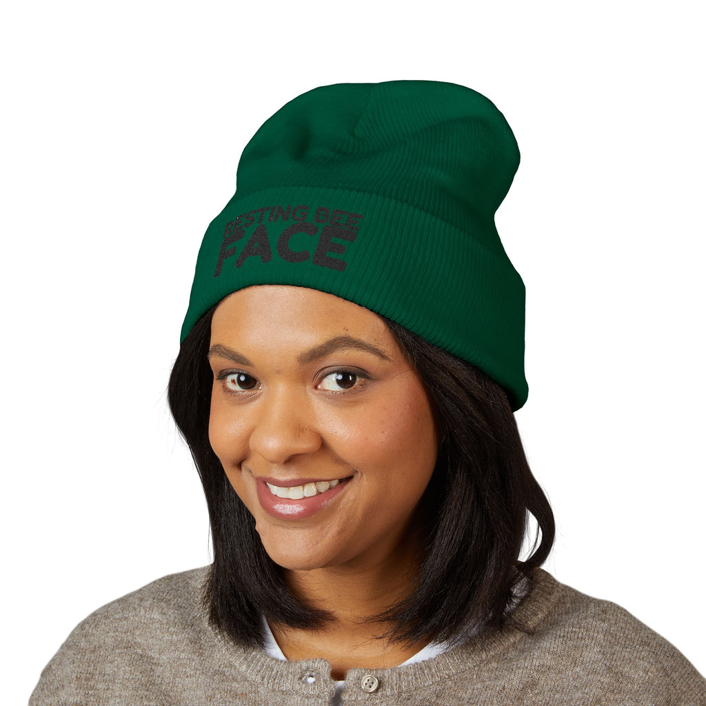 Resting Bee Face Embroidered Beanie — Funny RBF Winter Hat BEEnie