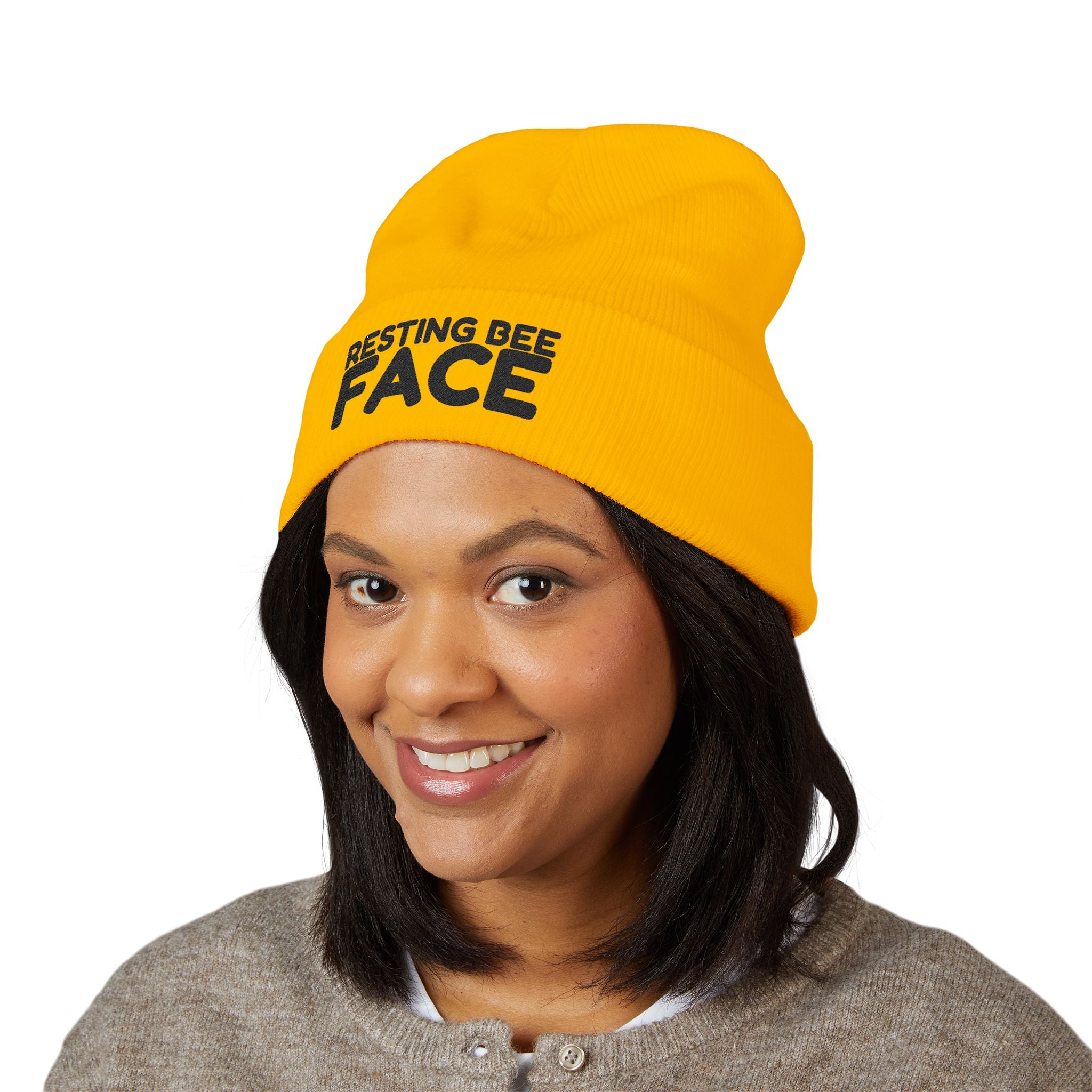 Resting Bee Face Embroidered Beanie — Funny RBF Winter Hat BEEnie
