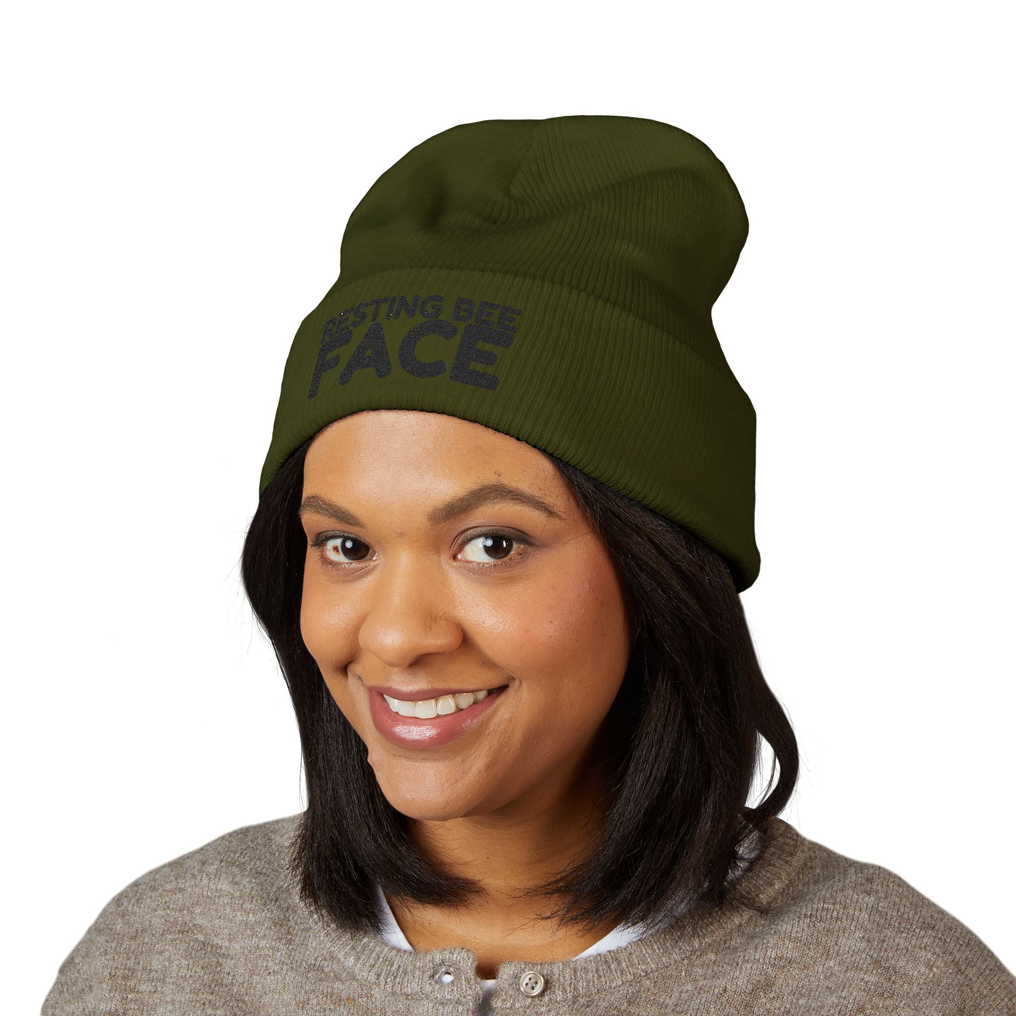 Resting Bee Face Embroidered Beanie — Funny RBF Winter Hat BEEnie