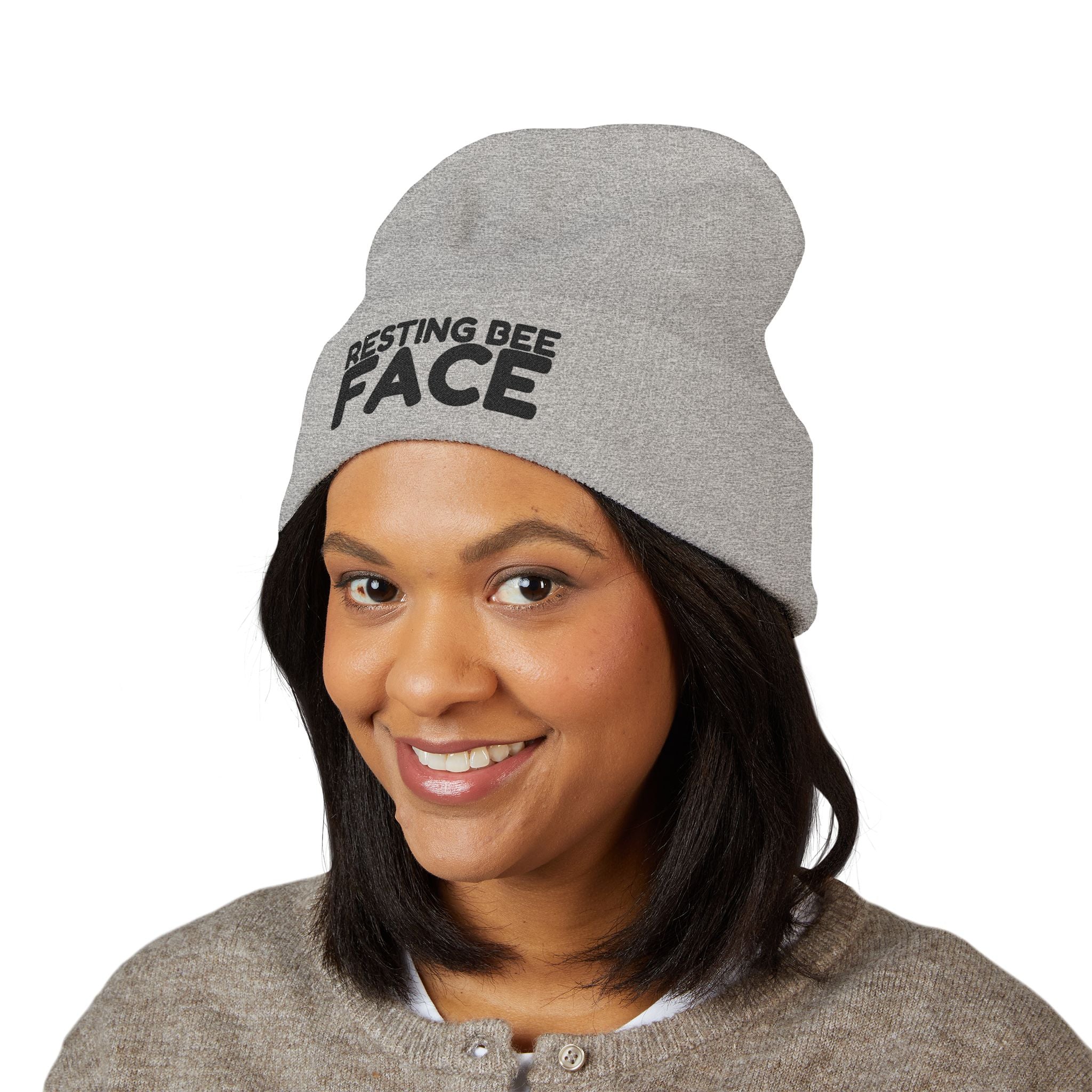 Resting Bee Face Embroidered Beanie — Funny RBF Winter Hat BEEnie