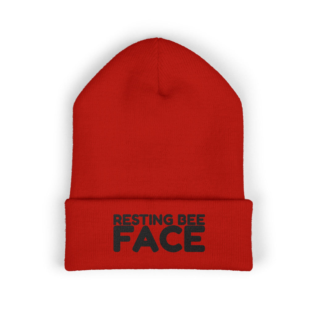 Resting Bee Face Embroidered Beanie — Funny RBF Winter Hat BEEnie