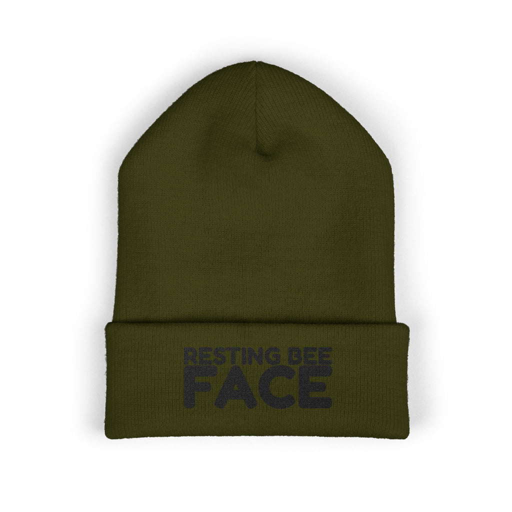 Resting Bee Face Embroidered Beanie — Funny RBF Winter Hat BEEnie
