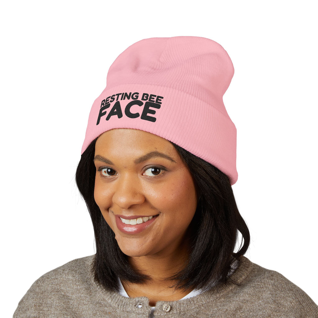 Resting Bee Face Embroidered Beanie — Funny RBF Winter Hat BEEnie