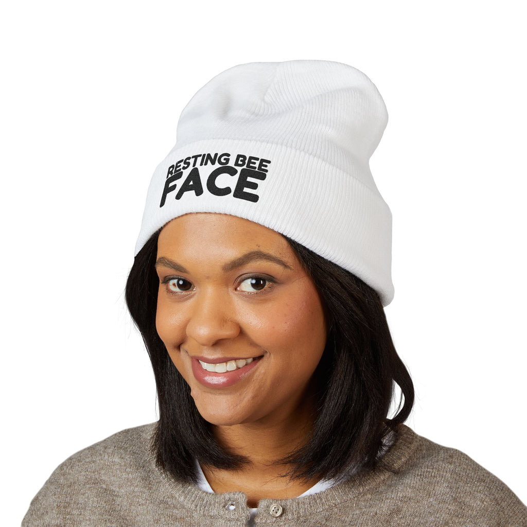 Resting Bee Face Embroidered Beanie — Funny RBF Winter Hat BEEnie