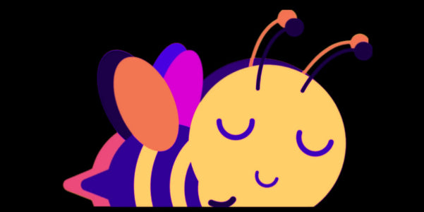 Colorful cartoon bee on a black background