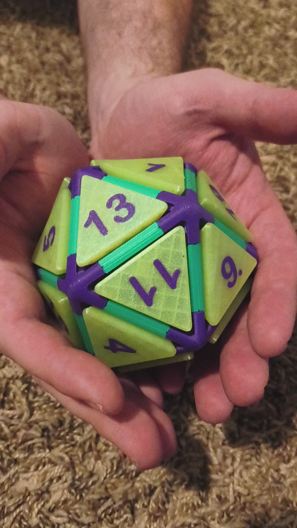 Large D20 Fidget - Green and Purple